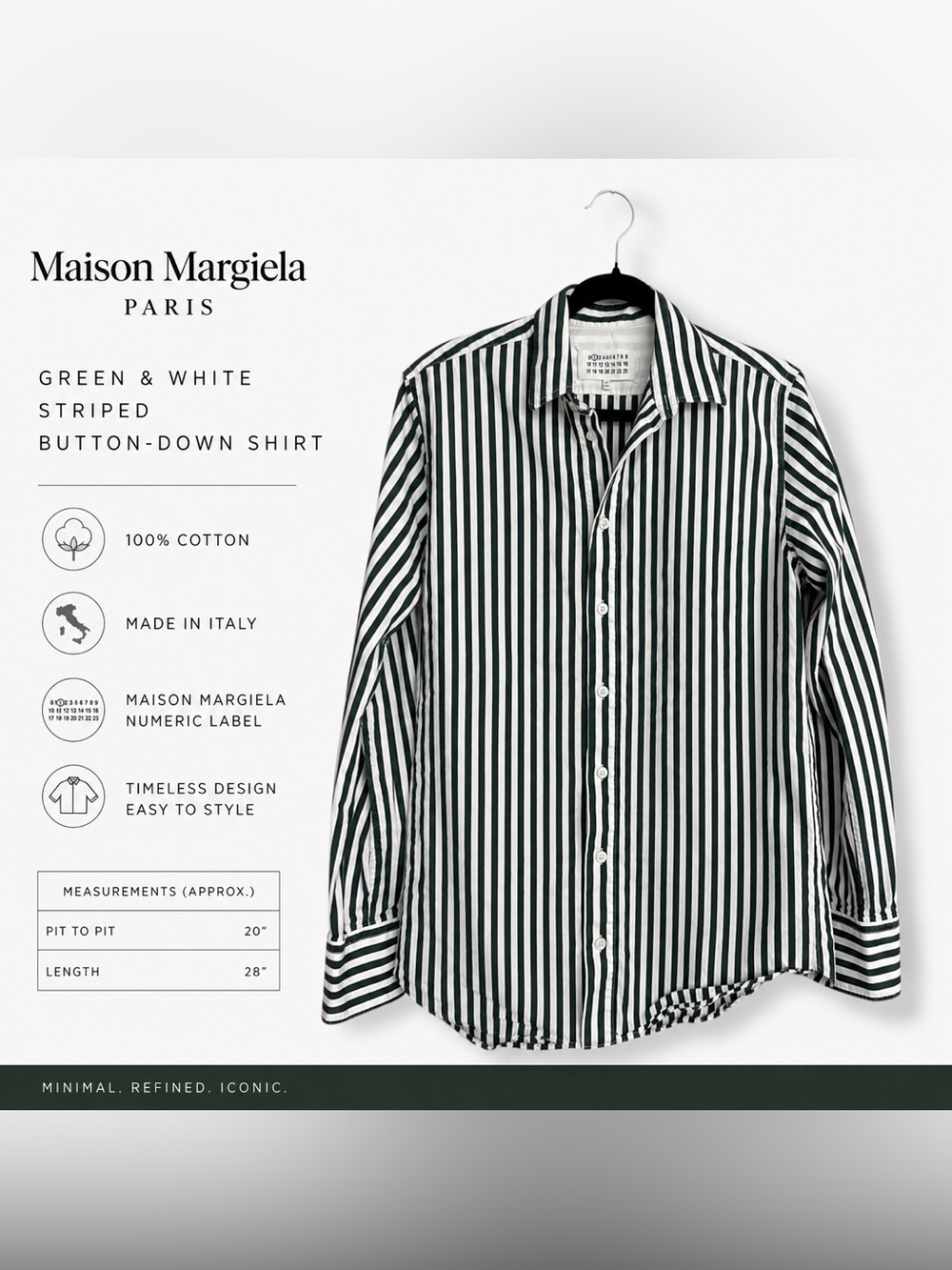 Maison Margiela 1 Green & White Striped Cotton Button-Down Shirt Men's Small